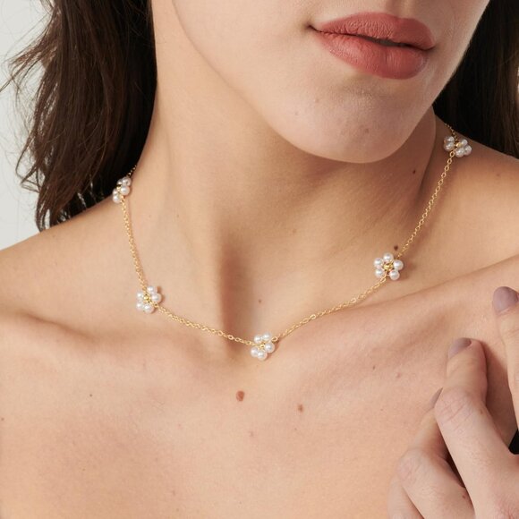 Pearl Necklace: 14K Gold-Plated/White Gold-plated Pearl Necklace for Women 16.5” - Picture 2 of 7